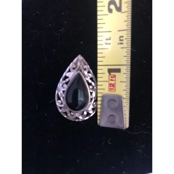 Vintage Sterling Silver And Black Onyx Teardrop Statement Earrings - Picture 5 of 6
